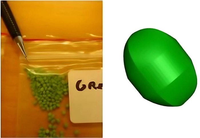 士盟科技-部落格-成功案例-圖3. 橡膠或熱塑性塑膠填充樣品（左），與單一塑料顆粒的FEA模型（右）